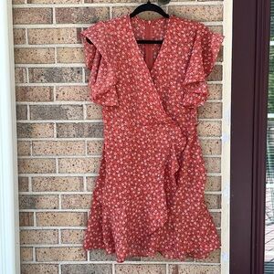 Burgundy unlined dress, small daisy print